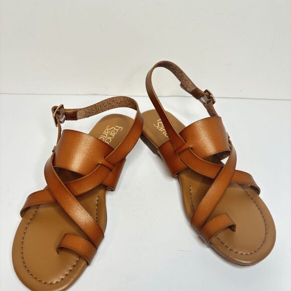 Franco Sarto Flat Sandals Criss-Cross Toe Loop Ankle Strap Brown Womens - Picture 5 of 7